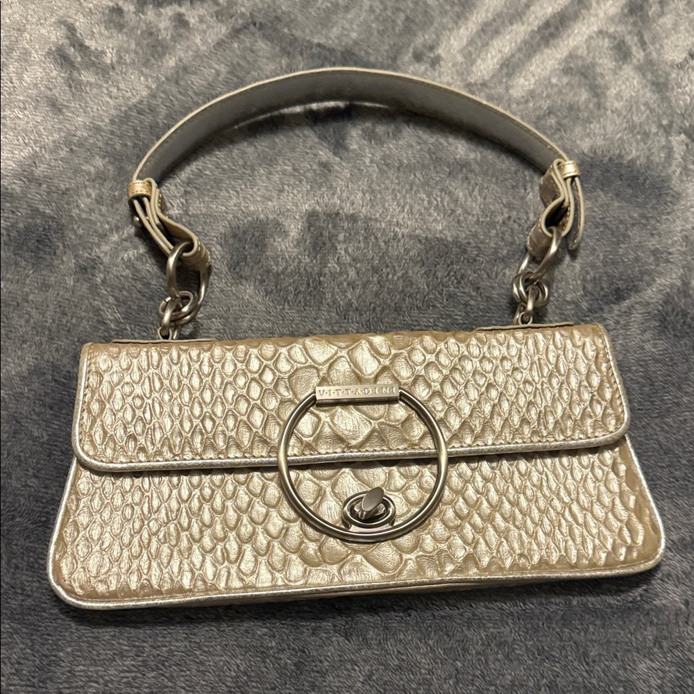 Adrienne Vittadini Vintage Metallic Silver Animal Embossed Leather Shoulder Bag
